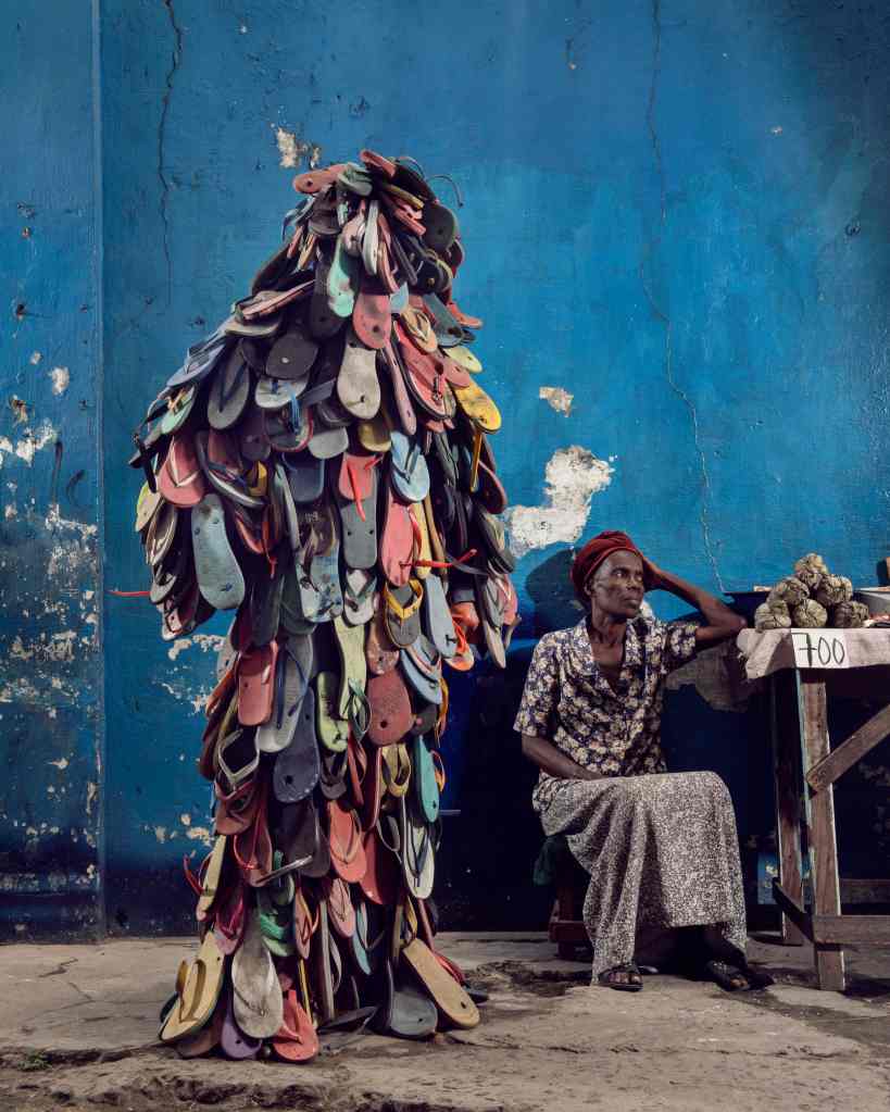 A costume made from discarded flip-flops